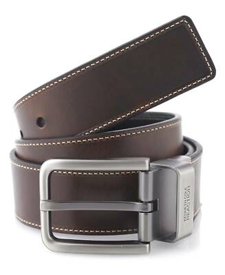 $99 Kenneth Cole Reaction Men Brown Leather Reversible Belt Size 42 *DAMAGED*