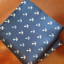 New 10" 100 Silk Pocket Square  Navy Anchors-24