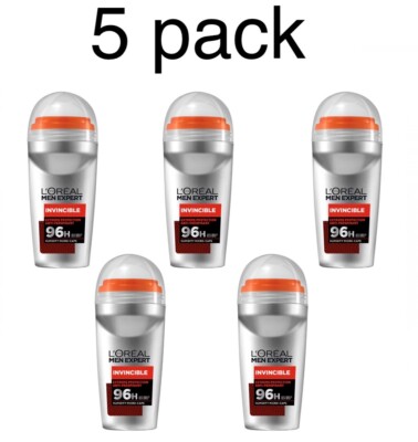 5 x LOREAL MEN EXPERT INVINCIBLE roll on deodorant 1.7fl.oz /50ml