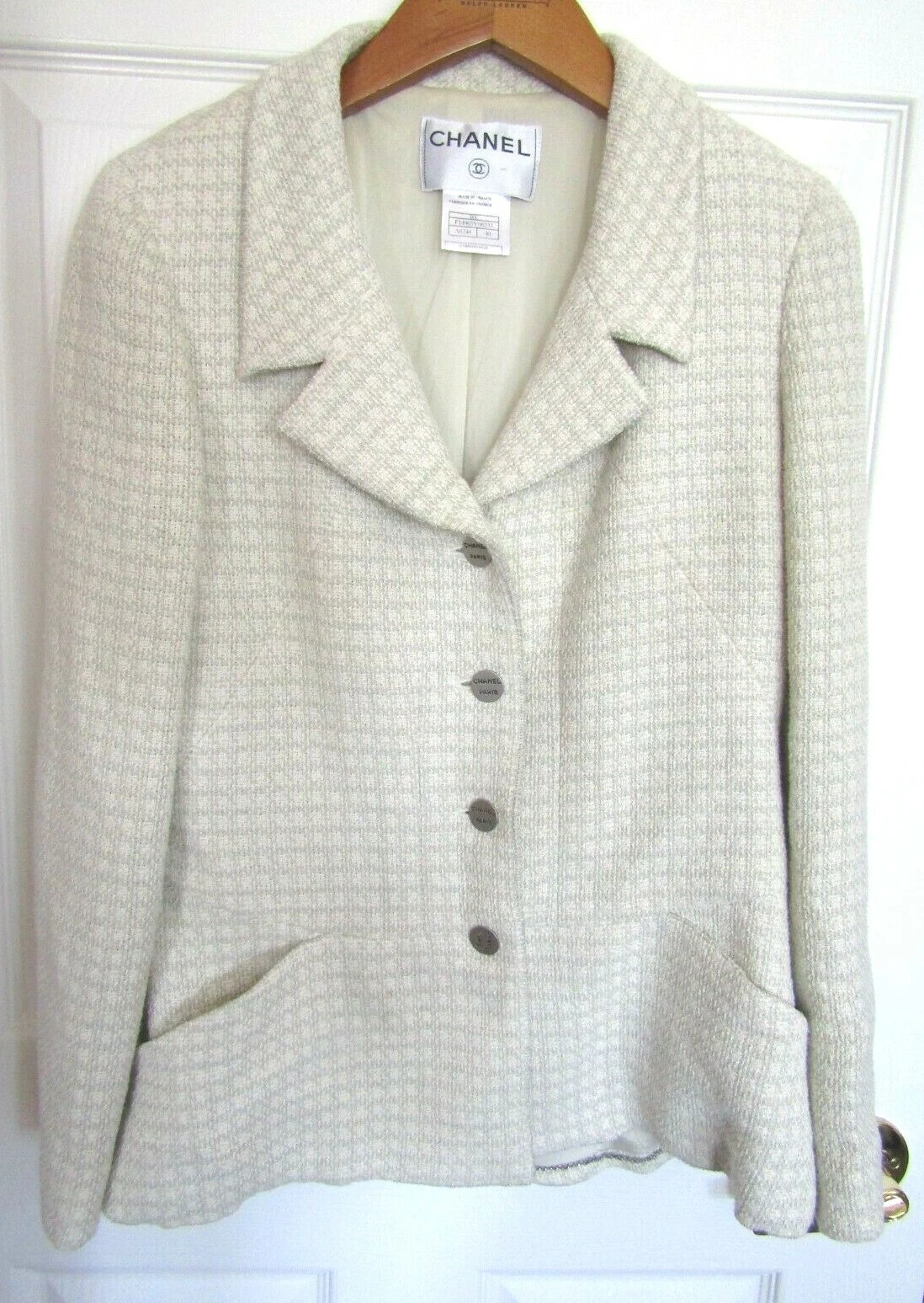 Giacca Chanel misto lana panna e grigio chiaro taglia 40