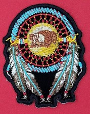 Buffalo Shield With Feathers Iron On Embroidered Patch 2 1/2"x 3 "