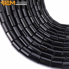 AA Natural Faceted Black Onyx Agate Column Gemstone Loose Beads Jewelry Making