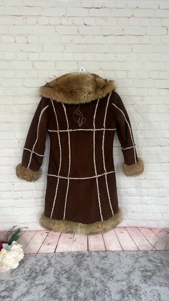 Chaqueta de trinchera BABY PHAT Y2K RARA para niñas talla 4 forrada de sherpa acogedora piel sintética Foto 2 de 4