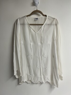 Johnny Was Item Cream Ivory Blouse Tunic Style Delicate Embroidery Silk XS