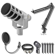 Rode PodMic White Dynamic Broadcast Microphone with StreamEye BOOMARM1 Mic Arm