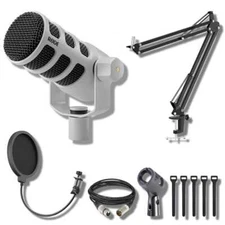 Rode PodMic White Dynamic Broadcast Microphone with StreamEye BOOMARM1 Mic Arm