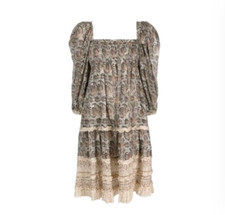 Ulla Johnson Aina Midi Dress Womens 12 Brown Tan Long Sleeve Tiered Cotton Boho