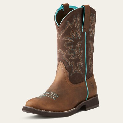 Ariat Damen Delilah Westernstiefel runde Zehenpartie - Distressed braunes Leder