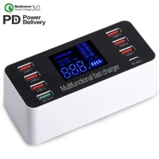 8-Port Quick Charge QC3.0 PD Type C Fast Charger Multi USB Wall Charging Station