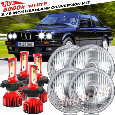 For BMW 325i 528i 535i E30 4x 5-3/4 5.75''INCH-LED Headlights Hi-Lo Beam Headlamp