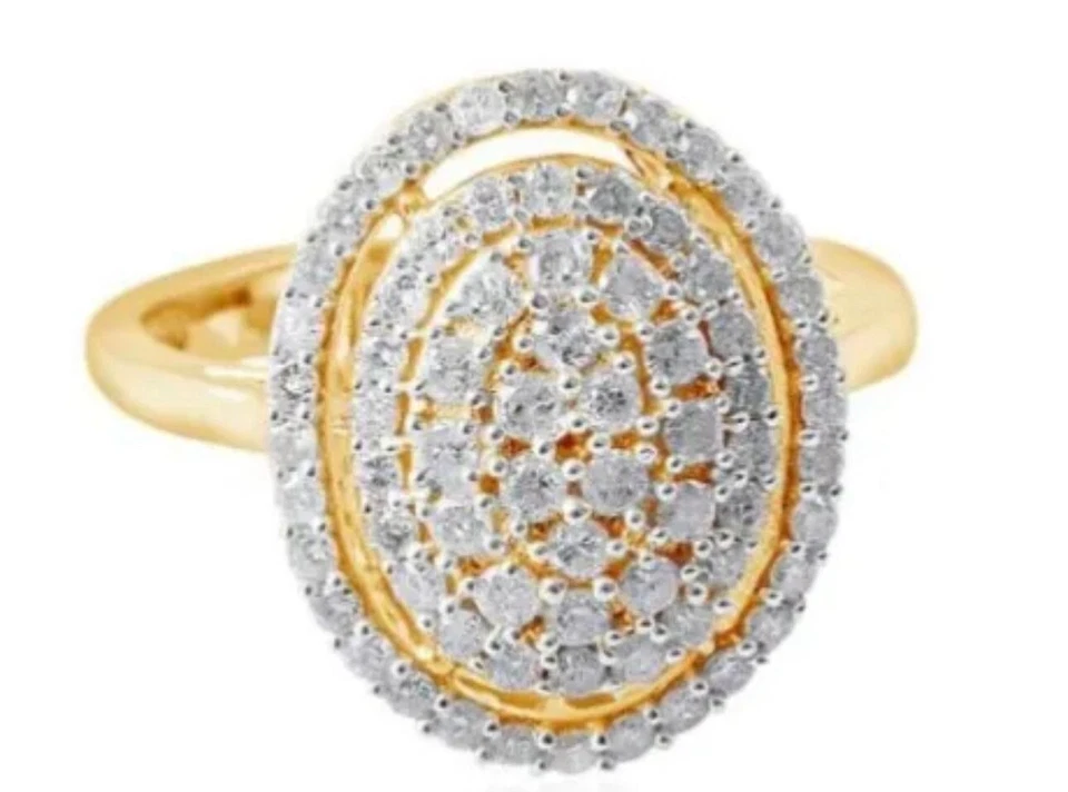 TJC 1 Carat Diamond Cluster Dome Ring in 9K YellowGold SGL Cert 13 GH Size T - Image 2 of 4