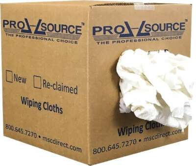 5 Lb Box PRO-SOURCE Reclaimed White Cotton T-Shirt Cloth Shop Rags