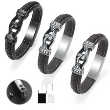 Retro Urn Bracelet for Ashes Leather Cremation Bracelet for Human Ashes Bangle