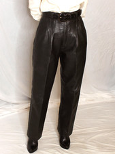 Womens Leather Pants Black 28 4/6 Lambskin Vintage 80s 90s Pleated Mom Rare