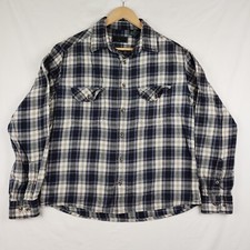 Field  Stream Shirt Mens Large Blue White Plaid Flannel Long Sleeve Button Up
