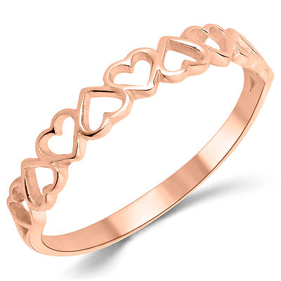 14K Solid Rose Gold Anniversary Fashion Heart Ring Band