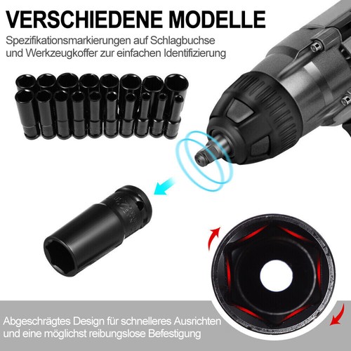 Schlagschrauber Nüsse Sw 8-32 Mm Kraft Steckschlüssel Nuss-Set 1/2 Zoll Mit Box - Bild 4 von 14