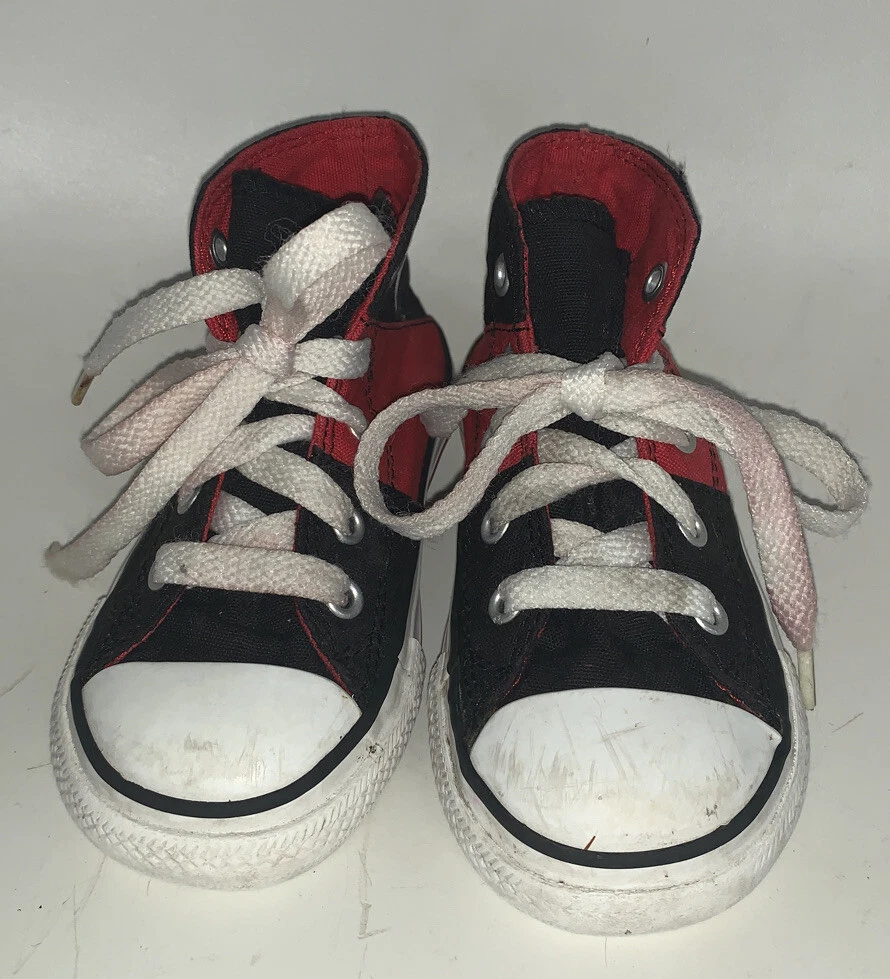 CONVERSE Chuck Taylor All Star Black White Red Hi Top Child Shoes