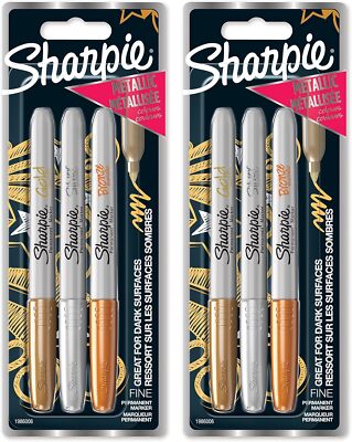 Sharpie Metallic Permanentmarker, Feine Spitze, Gold, Silber und Bronze, 6 Stück