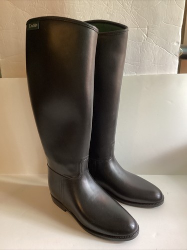 Dublin Equestrian Boots Black Rubber PVC Sz 7 37 All-Weather Paddock Lined 16”