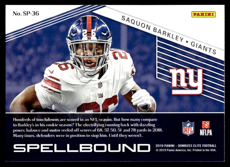 2019 Donruss Elite #SP-36 Saquon Barkley FOOTBALL New York Giants - Image 2 of 2