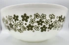 Vintage Pyrex 404 Mixing Bowl, Spring Blossom or Crazy Daisy White w/olive paint