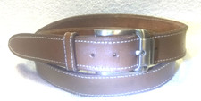 Brown Leather Belt Silver Rectangle Buckle Lace Edge Size 42" 1.25 W Great  