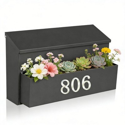 Wall Mount Mailbox Large Capacity Galvanized Steel Rust Proof Black MD068 0-9