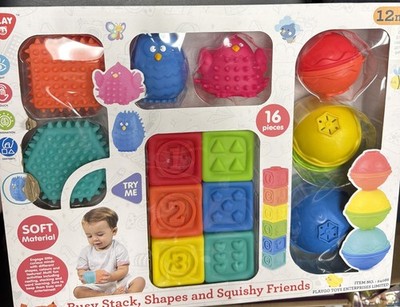 Baby Toddler Toys-Busy Stack, Shapes and Squishy Friends, 16 Pc 12m+