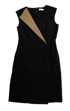 Calvin Klein Womens Dress Size 8 Black Tan Pencil Knee Length Dressy Front Flap