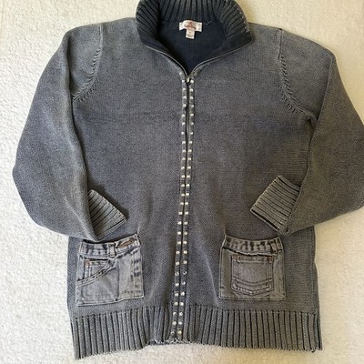 Y2K Quacker Factory Acid Wash Denim Sweater Size M