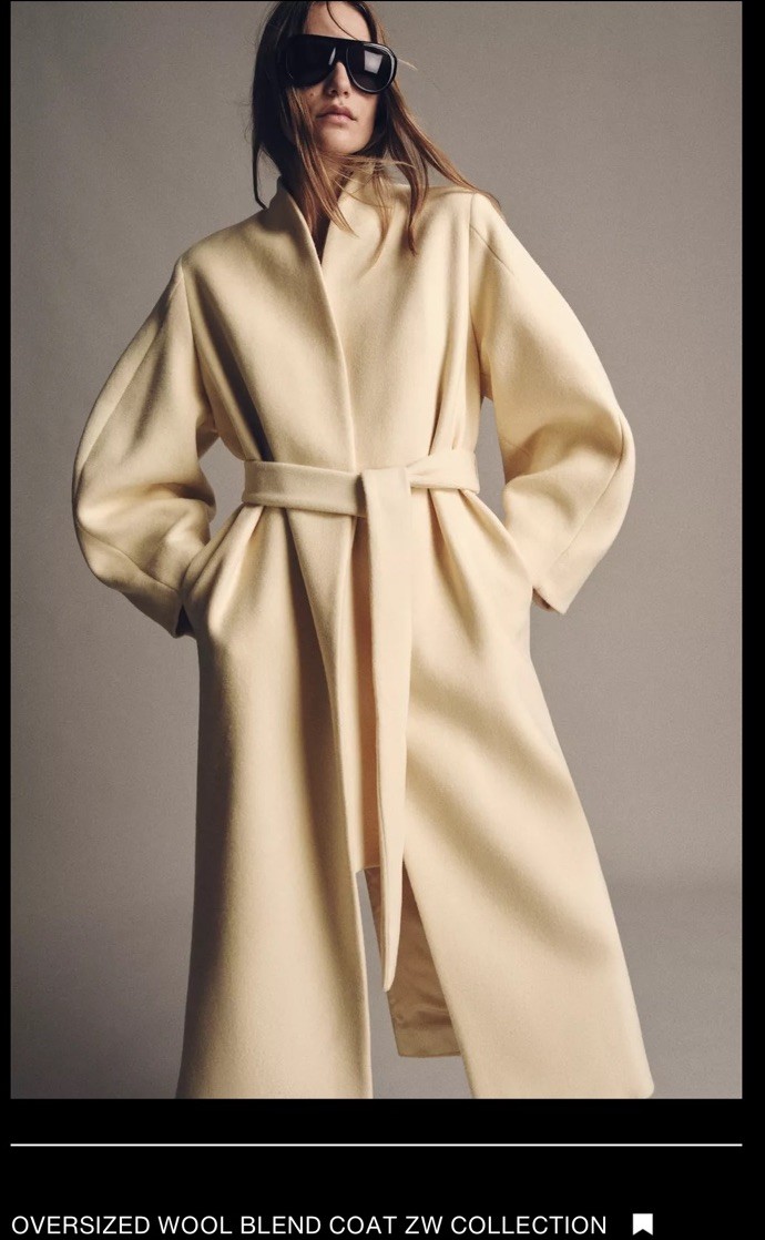 ZARA WOMAN ZW COLLECTION OVERSIZED WOOL BLEND LONG COAT , VANILLA , Sz S  thumbnail 14