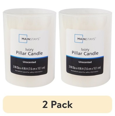 (2 pack) Mainstays Single Wick 3'' x 4'' Pillar Candle, Unscented, Ivory