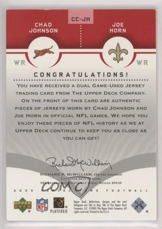 2005 Upper Deck Reflections Cut from the Same Cloth Chad Johnson Joe Horn #CC-JH - Image 2 of 2