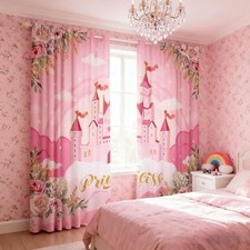 Princess Theme Curtains Drapes 42Wx84L,Pink Castle Dreamy Animal Windows Drap...