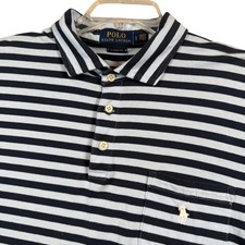 Polo Ralph Lauren Men Classic Fit Blue Striped Short Sleeve Polo Shirt Large