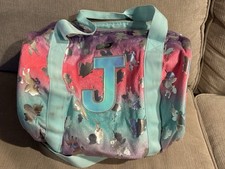 Girls Justice Initial 'J  Duffle Bag Peace Love Shimmer Teal  Silver READ