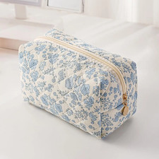 Storage Organizer Floral Puffy Quilted Makeup Bag Flower Printed Cosmetic Pouch