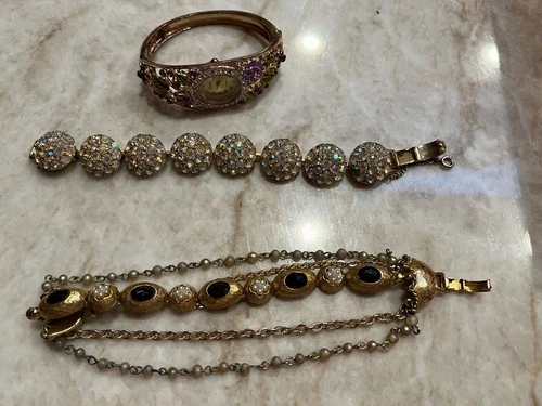 3 Vtg Costume Jewelry Lupai Watch Coro ART Bracelets