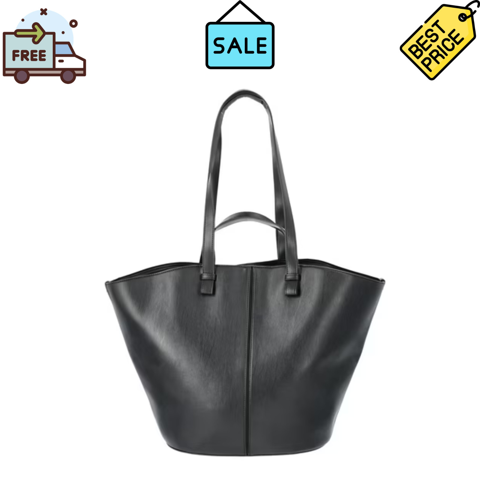 Time and Tru Women's Faux Leather Tulip Tote Handbag wirh Spot clean Black