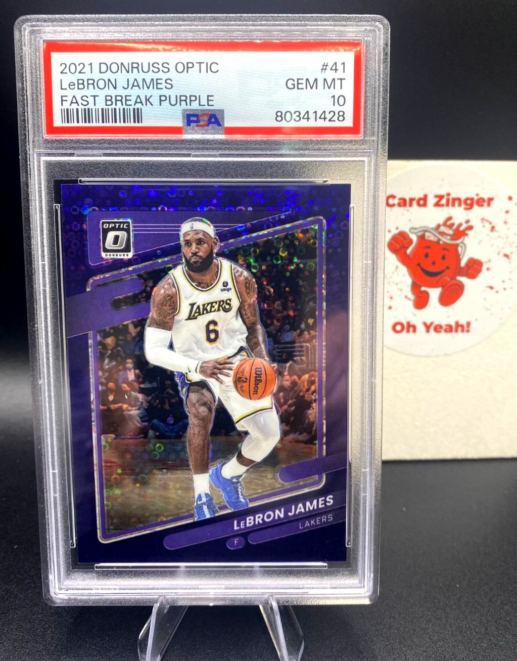 2021-22 Donruss Optic LeBron James Fast Break Purple Color Match SP /95 PSA 10