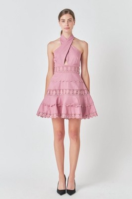 Endless Rose Halter Neck Lace Trim Mini Dress size XS