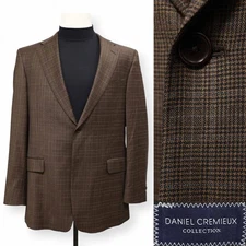 DANIEL CREMIEUX mens brown plaid two button sport coat suit jacket blazer 44 L