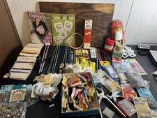 Vintage Sewing Craft Lot Tools Needles Yarn Floss Knitting Needles Snaps Mixed