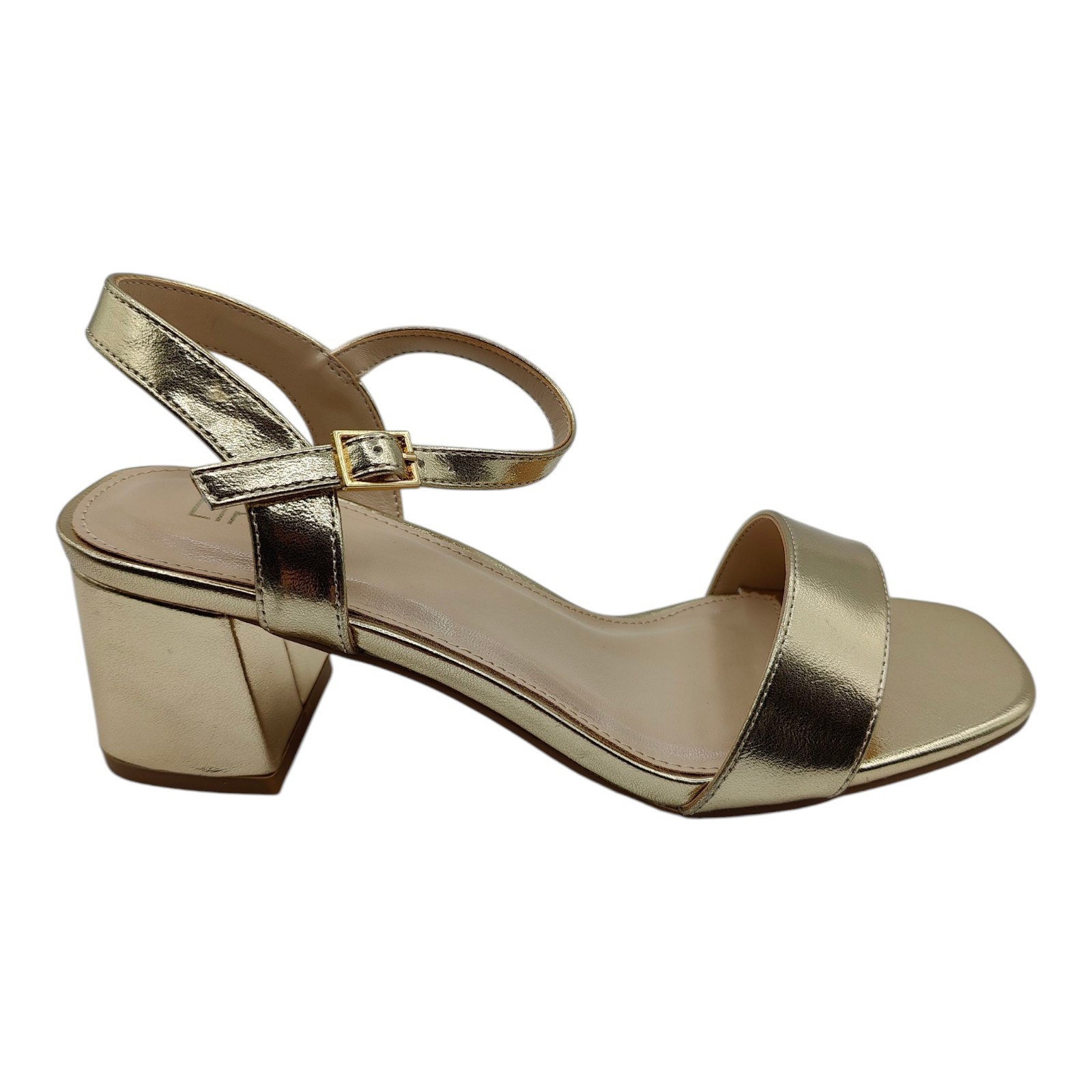 APL linzi sandalo donna tacco bloccato oro darcie cinturino alla caviglia punta aperta taglia 6 uk