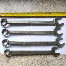 Vintage Set of 4 DERBY Combination Spanners, SIZES; 1.1/4" 1.1/8" 1.1/16" & 1"