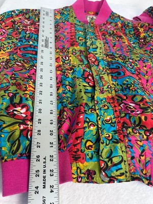 Vintage Kriss Kross Womens Silk Bomber Jacket Small Colorful
