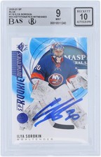 Ilya Sorokin Islanders Signed 2020-21 Upper Deck SP Blue BAS 9/10 Rookie Card. rookie card picture