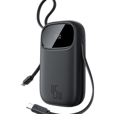 QPow3 Powerbank 45W 20000mAh mit 2 integriertem USB-C Kabel, Power Bank PD3.0...