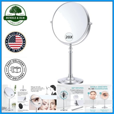 Round Magnifying Mirror on Stand with Adjustable Angles for Makeup Application